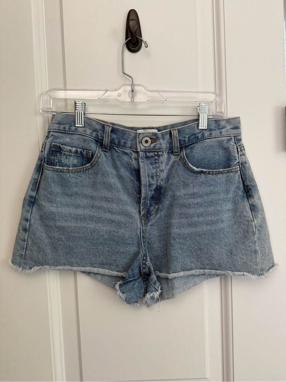 Light Wash High-Rise Denim Cutoff Shorts